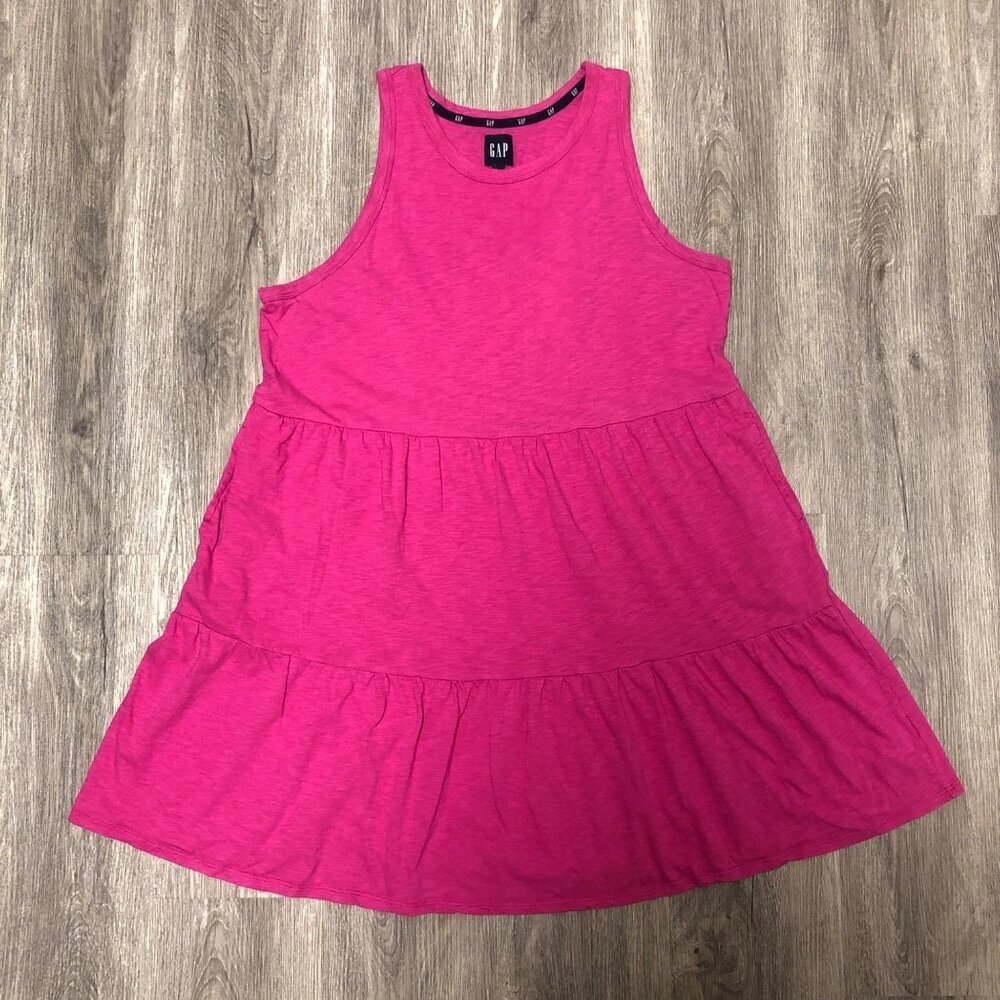 Gap Women's Size XL Hot Pink Sundress Tiered Ruffle Dress Cotton Modal Blend